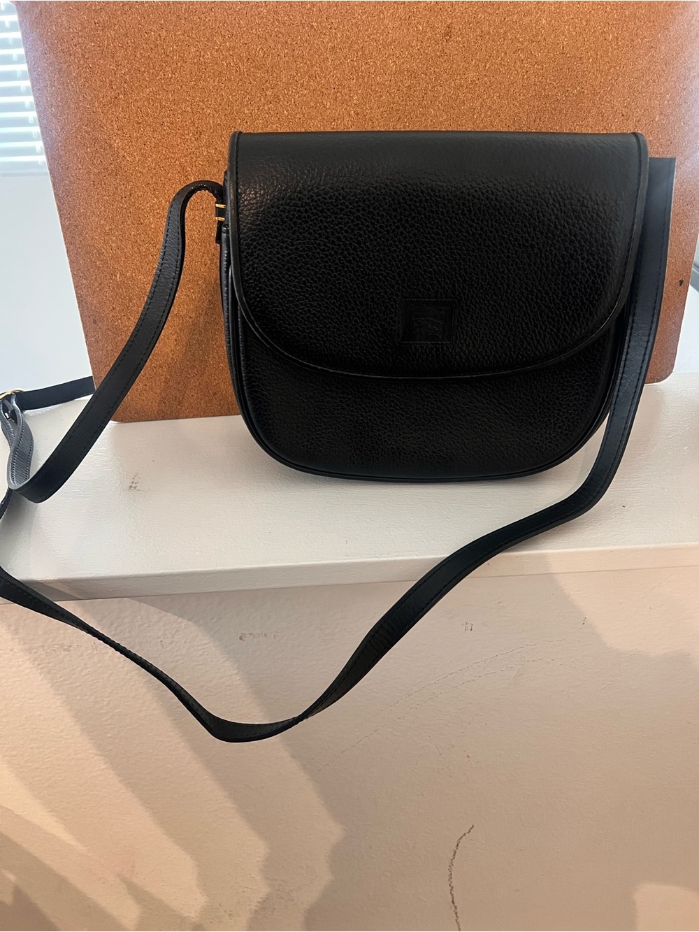 Burberry Vintage Black Pebbled Leather Saddle Crossbody